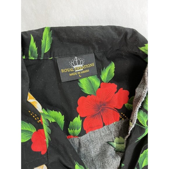 Royal Creations Hawaiian Shirt Mens Large Flowers Geometric Black Red - Picture 3 of 8